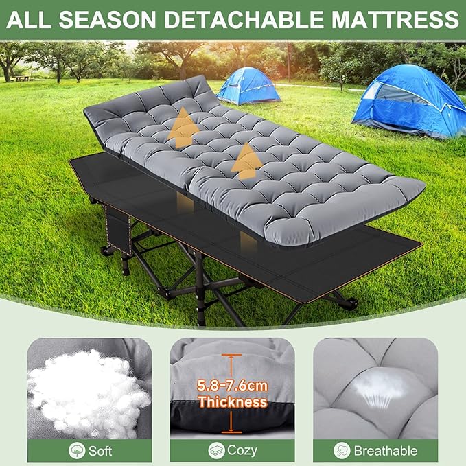 ABORON Heavy-Duty Folding Guest Bed for Adults, 500lb Capacity, Portable Extra Cot with 1211D Double Layer, Ideal for Indoor Guest Stays & Temporary Home Use