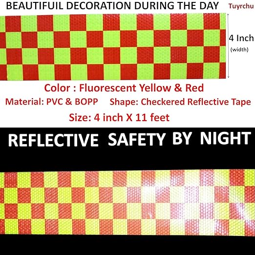 Reflective Tape 4 inch Wide, Outdoor Waterproof Hazard Conspicuity Safety Warning Industrial Marking Tape (11 feet)