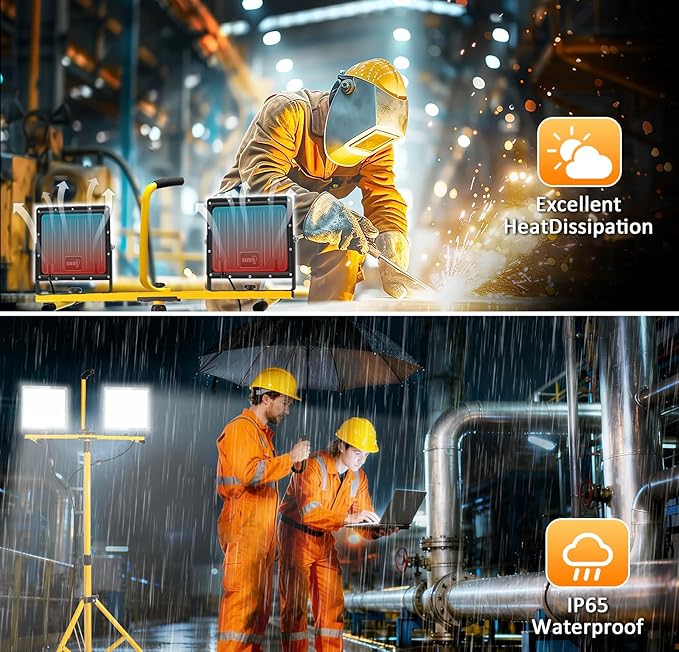 30000 Lumen LED Work Lights with Stand - 3 Head Portable Work Light with Tripod - IP65 Waterproof Tripod Work Lights for Outdoor Indoor Job Site Workshop Garage Construction Site Lighting