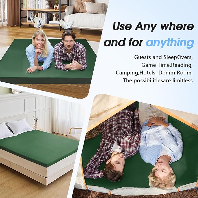 CYMULA Memory Foam Camping Mattress Pad,3inch Sleeping Pad for Camping,Non-Slip Bottom Floor Cot Car Mattress Bed with Retaining Portable Roll up Mattress Pad Mat for Travel Truck Guest Bed Tent