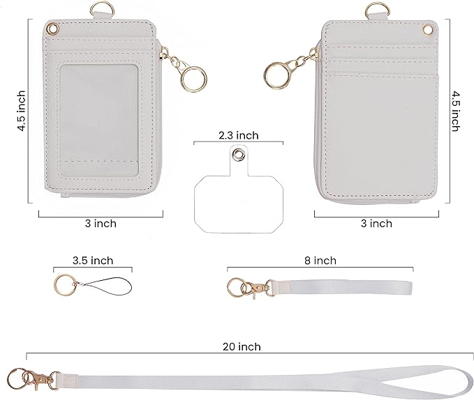 2-in-1 ID Badge Holder & Lanyard Wallet - Multi-Use Womens Small Wallet with Removable Wristlet & Neck Lanyard, Clear Window, 5 Card Slots, Phone Holder, Ring Keychain - Off White