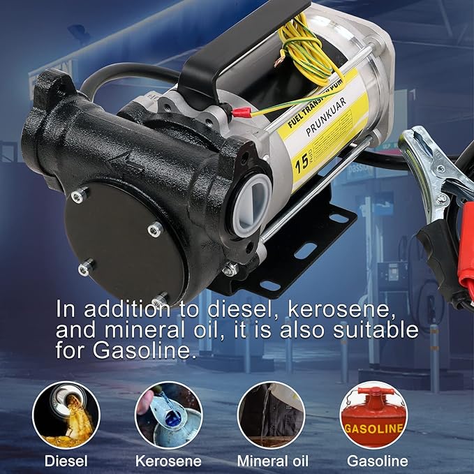12V Automatic Gasoline Fuel Transfer Pump Kit,15 GPM Heavy-duty Self Priming Portable Self-priming Fuel Oil Transfer Pump for Gasoline, Diesel, Kerosene, Mineral Spirits and More