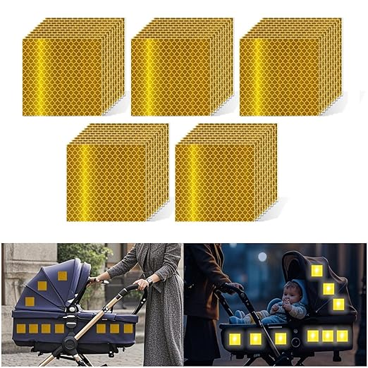 Non Fading Yellow Reflective Stickers 2 inch X 2 inch, Outdoor Waterproof High Visibility Warning Safety Adhesive Reflector Tape (50 Pcs)