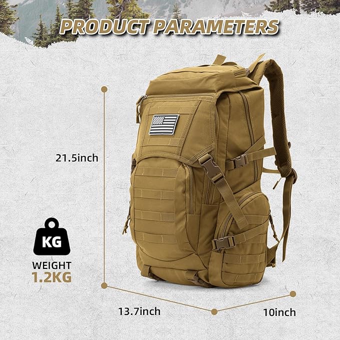 35L Military Tactical Backpack for Men,Water Resistant Assault Pack for Women,Khaki Molle Daypack 3 Day Bug Out Bag Rucksack for Trekking, Camping,Survival,EDC