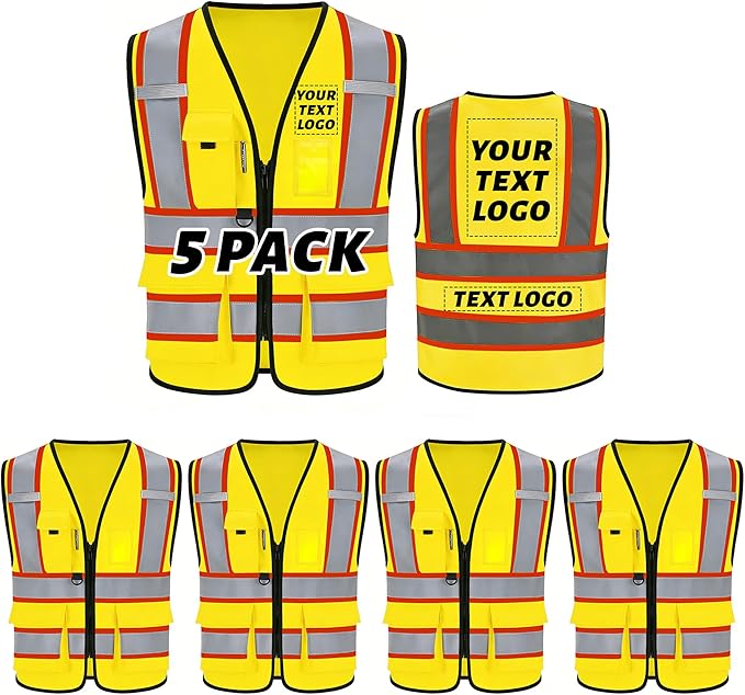 Reflective Safety Vest, High Visibility, Custom Logo for Construction, Roadwork, Traffic, Emergency Use