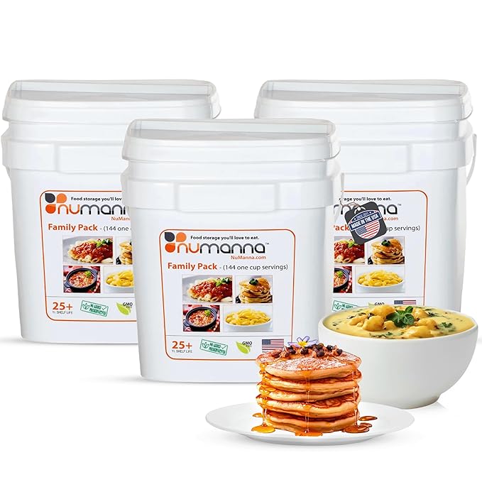 Numanna Family Pack Emergency Food Storage Bucket – 432 Servings, 60 lbs | 3-Months Survival Meal Kit for Long-Term Preparedness | Non-GMO Freeze-Dried Meals in Resealable Pouches | Healthy, Nutritious Everyday Food Supply | 25+ Year Shelf Life | Made ...