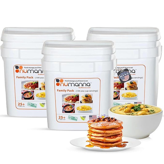 Numanna Family Pack Emergency Food Storage Bucket – 432 Servings, 60 lbs | 3-Months Survival Meal Kit for Long-Term Preparedness | Non-GMO Freeze-Dried Meals in Resealable Pouches | Healthy, Nutritious Everyday Food Supply | 25+ Year Shelf Life | Made ...