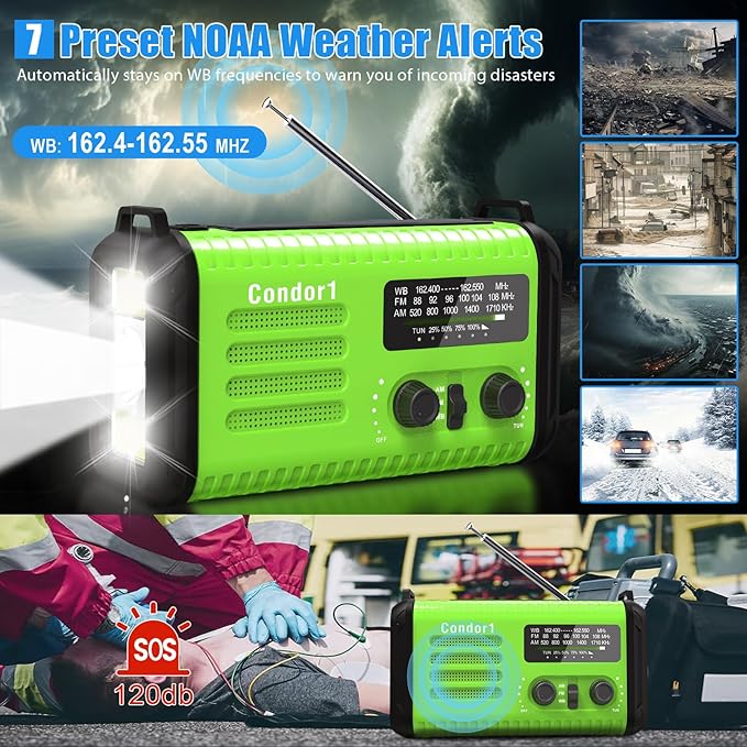 20000mah Emergency Radio, Solar Hand Crank Portable AM FM NOAA Radios, Rechargeable Battery, SOS Alarm, Flashlight, Reading Lamp for Home Outdoor Emergency