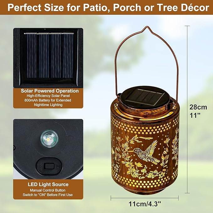Hummingbird Solar Lanterns, Christmas Birthday Gifts for Mom, Grandma, Outdoor Waterproof Hanging Garden Decor for Patio, Yard
