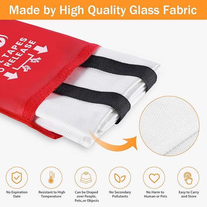 KANHIRO Emergency Fire Blanket for Home Kitchen - Fiberglass Fire Suppression Blanket Great for School, Fireplace, Grill, Car, Office, Warehouse (1 Pack, 39 in X 39 in)