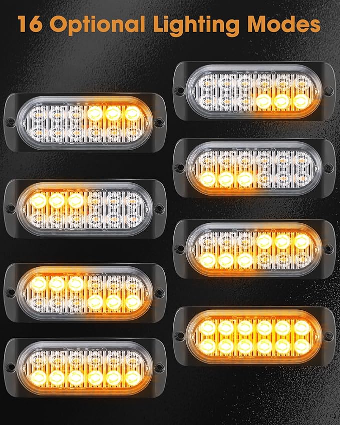 Leelosp 14 Pcs 12 LED Strobe Lights for Tow Trucks Construction Vehicles Surface Mount Emergency Hazard Beacon Safety Warning Lamps Flashing 12-24V Grille Head for Car Accessories (Amber)