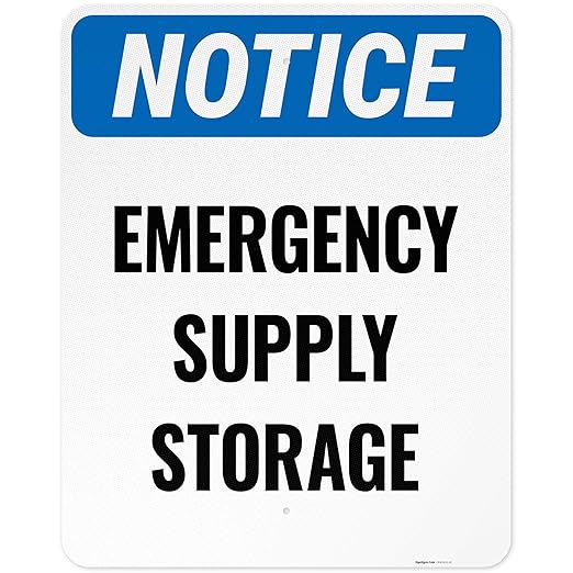 Notice Emergency Supply Storage Sign, 24x30 Inches, 3M EGP Reflective .080 Aluminum, Fade Resistant, Made in USA by Sigo Signs