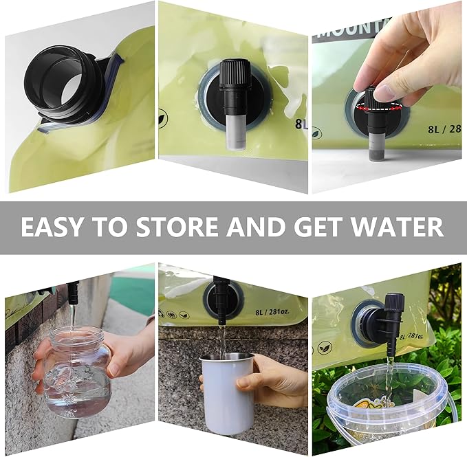Collapsible 8L Water Storage Bag, BPA-Free Portable Folding Water Jug with Adjustable Faucet, Leakproof Emergency Water Bag for Camping, Hiking, Riding, Outdoor Sport (1, Green)