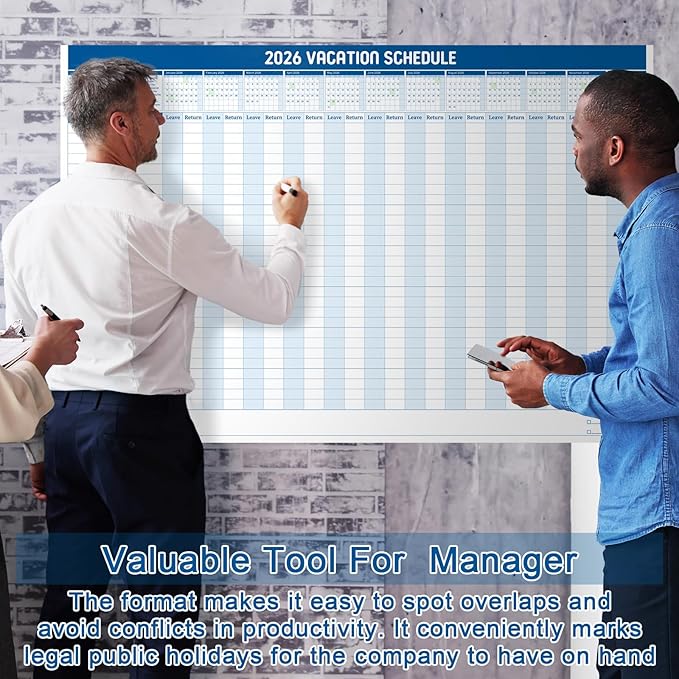 Lincia Large Magnetic 2026 Full Vacation Schedule 24" x 36" Reusable Yearly Office Whiteboard Wall Vacation Planner