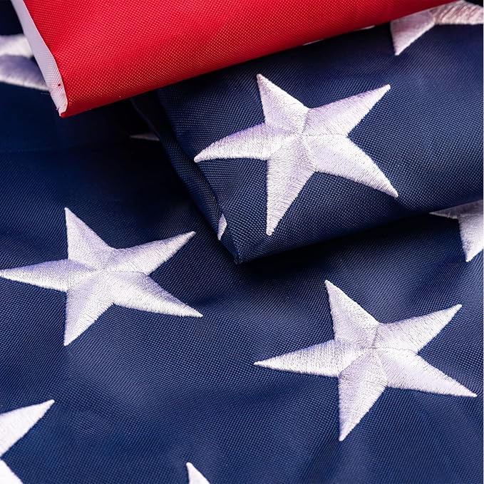 Embroidered American US Flag 3x5 Outdoor Made in USA - Double Sided Heavy Duty Vivid Color United States Flag Banners with 2 Brass Grommet