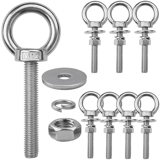 8 Pack M12 Stainless Steel Eye Bolts with Nuts, 1/2" x 3" Long Lifting Ring Eye Bolt， Eye Bolts Heavy Duty for Hang Tie Down Outdoor (8, M12x77mm (1/2"x3"))
