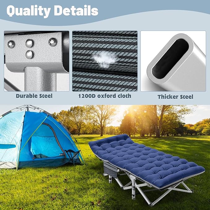 Slsy Oversized XXL Folding Camping Cot for Adults with Pad, Padded Portable Sleeping Cots, Camp Bed with Carry Bag for Outdoor Travel, Beach, Hiking