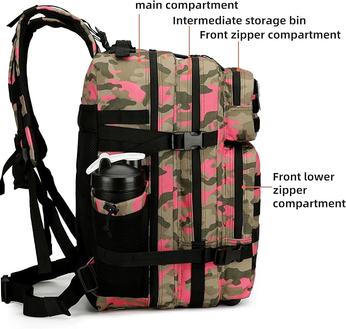 45L Tactical Assault Backpack 3 day assault pack with Molle Waterproof backpack Rucksack for Tactical Backpacks (Pink Camo)