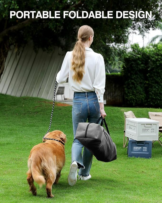 24 Inch Collapsible Travel Dog Crate for Medium Large Dogs, Portable Dog Crate 4-Door Foldable Soft Kennel with Durable Mesh Windows for Indoor & Outdoor Travel, with Storage Bag,Grey