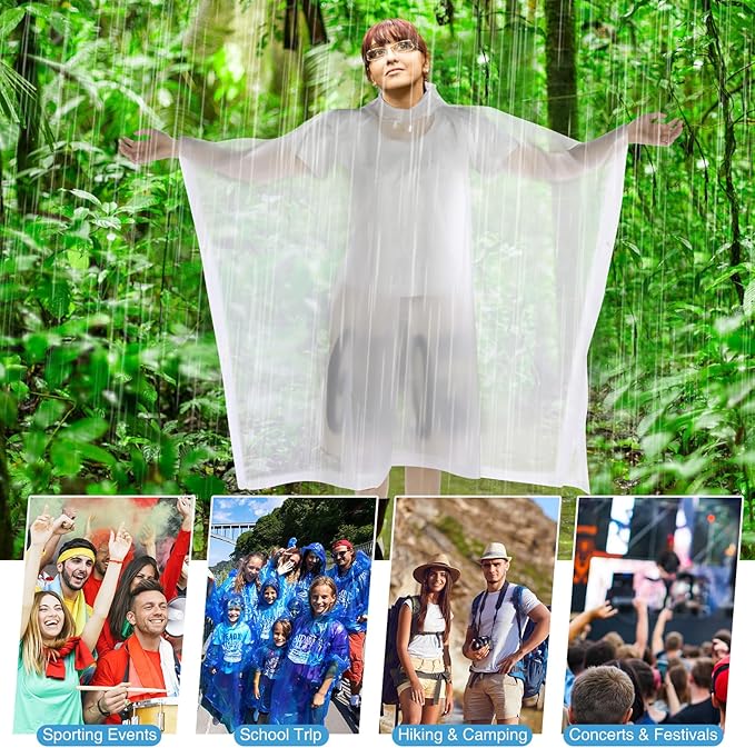 Zhehao 20 Pcs Rain Ponchos for Adult Reusable Waterproof Plastic Rain Coat