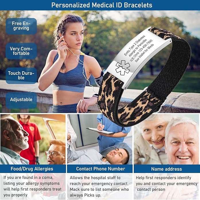 VNOX Medical Alert Bracelets for Men & Women Kids with Free Engraving Adjustable Stainless Steel Mesh Emergency Medical ID Bracelets Wristband