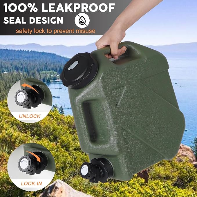 2.6 Gallon Water Jug, Camping Water Container BPA Free Water Storage with Spigot No Leakage Portable Emergency Water Tank for Outdoor Hiking Camping Picnic Supplies Green
