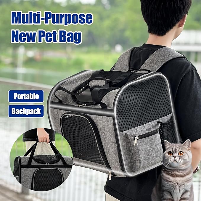 pet Bag Multi Purpose pet Bag Collapsible Portable for Dog cat go Out Traveling Carrier Backpack for Secret Adventures Cat and Dog (Black, L:20.1"X12.6"X16.1")
