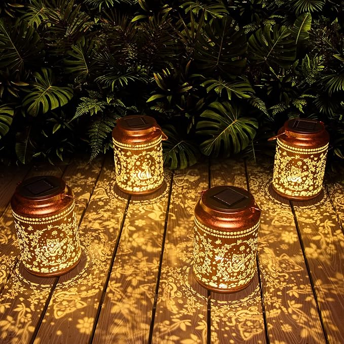YISITEONE Cat Outdoor Solar Lanterns, Garden Waterproof Metal Hanging Decor Lights for Patio Yard Pathway Lawn Front Porch, Birthday Gardening Cat Lovers Gifts for Women Mom Grandma
