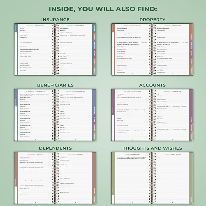 Clever Fox When I Die Planner With Pockets for Documents – End-of-Life Organizer Binder for Important Personal Info & Final Wishes (Dark green)