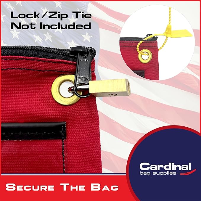 Interoffice Transit Mailbag, Canvas Envelope, Grommet for Padlock & Zip Tie, Large Zipper Pouch, Sack for Documents, 14 x 11 inch (Red)