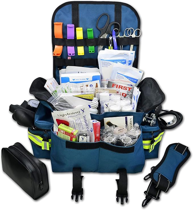 Lightning X Small First Responder EMT EMS Trauma Bag Stocked First Aid Fill Kit B (Navy Blue)