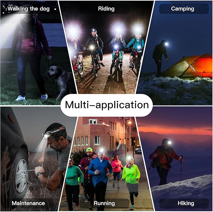 KunHe 10 Pack led Rechargeable Headlamp Flashlight Headlight Motion Sensor 10 Mode for Outdoor Camping Gear Hiking Fishing Running Cycling Headlight Emergency Lights for Home Christmas Gifts for Men