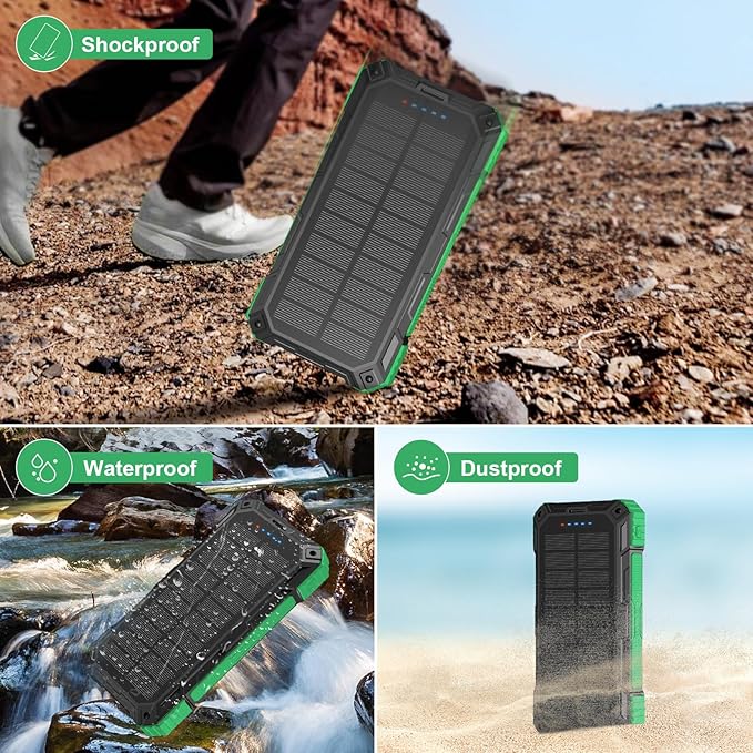 Solar Charger Power Bank 49800mAh Portable solar panels QC 3.0 22.5W Wireless Fast Charging with 6 Outputs for Cell Phones, Built in 4 Cables,USB C Waterproof Battery Pack for Camping,LED Flashlight