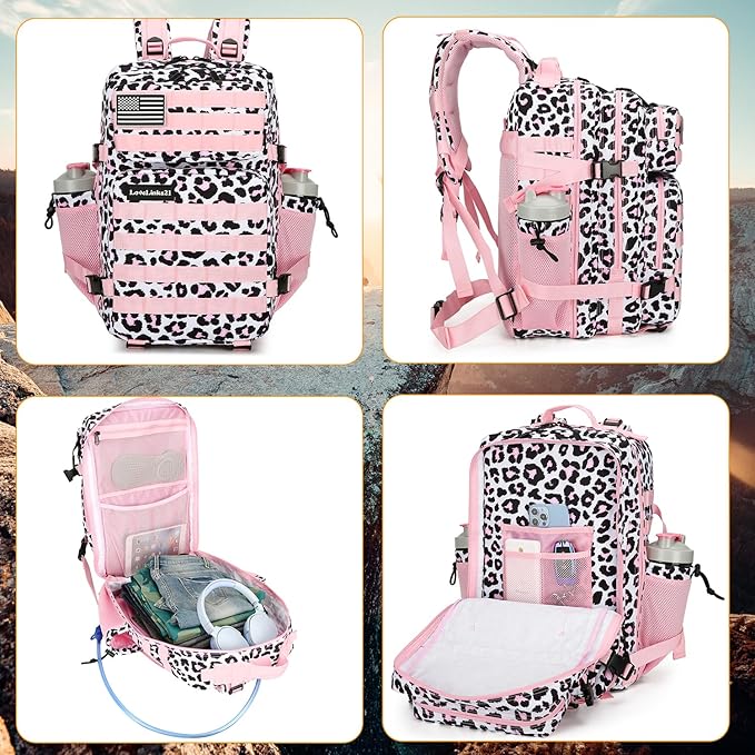 25L Tactical Backpack for Men and Women Military Backpack Small Assault Pack Molle Backpack Bug Out Bag Travel Rucksack Daypack (Pink Leopard)
