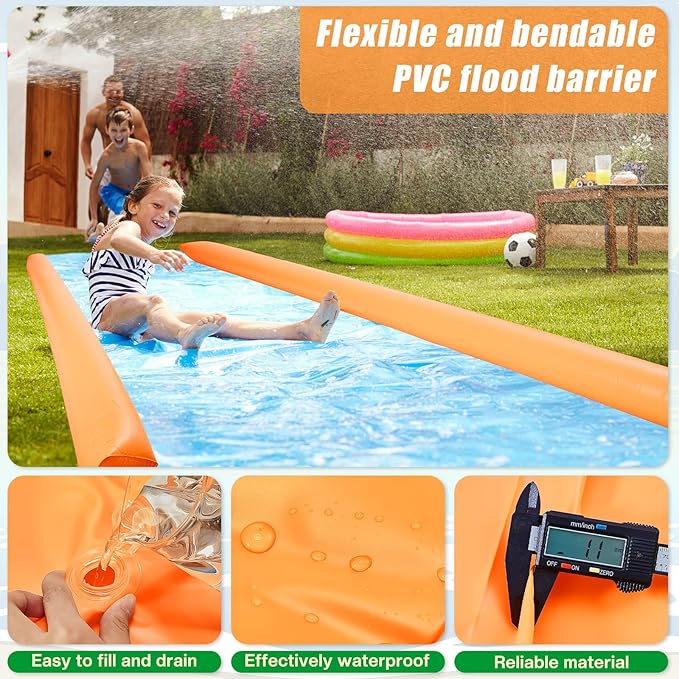 Amylove 4 Pcs PVC Inflatable Flood Barriers for Home Reusable Garage Water Prevention Barriers Flood for Rain Snow Melted Garage Door Basement Home(6 ft x 8 in x 4 in,Orange)