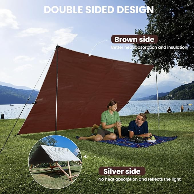 Sunvigor Tarp Waterproof 8x10Ft, Heavy Duty Tarp Cover Extra Thick 14 Mil Tear and UV Resistant, Outdoor Tarps with Grommets and Reinforced Edges for Roof, Camping, Patio, Pool, Boat