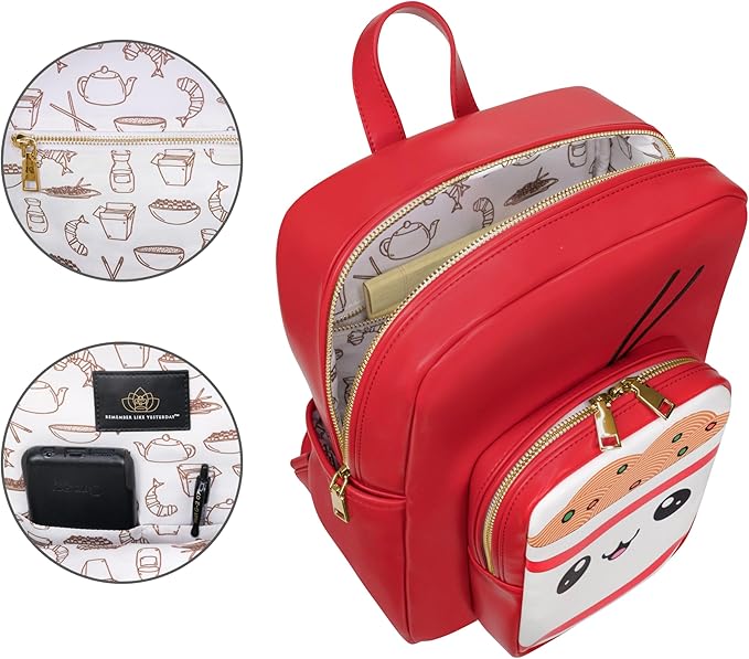 Kawaii Ramen Noodle Backpack Purse | Women and Kids Fashion Backpack Purse | Faux Leather