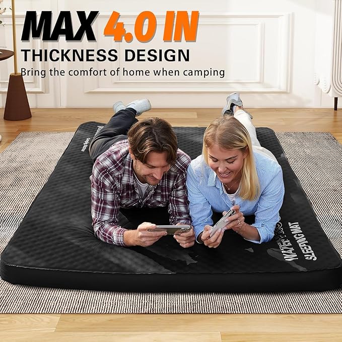 CYMULA 4-inch Self-Inflating Camping Pad, 79"x 52"x 4" Ultra-Thick Double Sized Sleeping Mattress, Inflatable Foam Pads for Camp with Air Pump Sack, Suitable for Adults, Backpacking Travel, Black