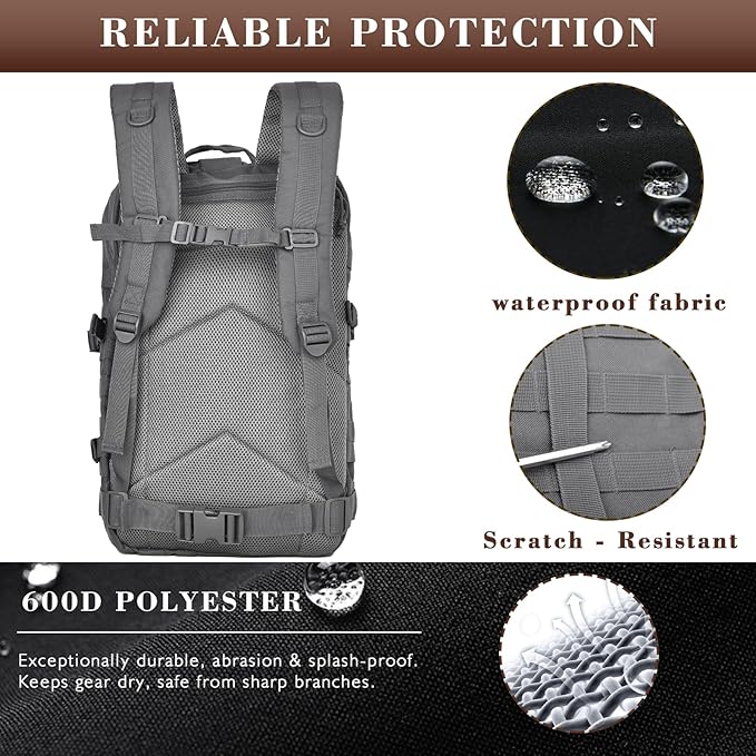 40L Military Tactical Backpack for Men, Tactical Laptop Backpack with Molle Waterproof, Army 3 Days Assault Pack & Bug Out Bag for Hiking (09-Gray)