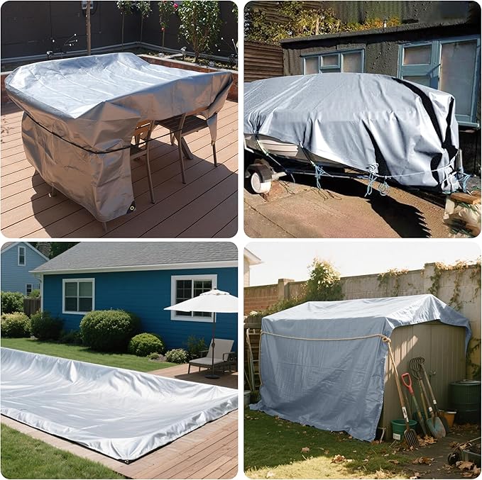 TARPAL 4x12 tarp,Heavy Duty Tarp 14mil Silver Reflective Tarps Waterproof with Grommets and Reinforced Edges UV Protection,Tear Resistant for Firewood,RV,Boat,Roof,Car,Camping