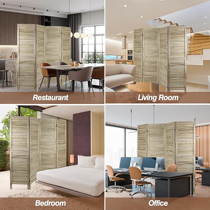 ECOMEX 4 Panel Louver Wood Room Divider 5.6ft.Tall Folding Privacy Screen Panels, Room Divider Wall, Divider for Room Separation, Partition Room dividers and Effectively Block Sight(Natural)