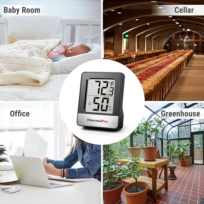 ThermoPro TP49 2 Pieces Digital Hygrometer Indoor Thermometer Humidity Meter Room Thermometer with Temperature and Humidity Monitor Mini Hygrometer Black Weather Station