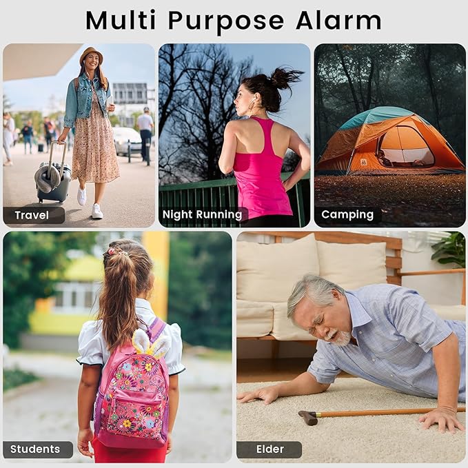 Personal Safety Alarm - 135dB Ultra Loud Siren with LED Strobe Light, USB-C Rechargeable, Compact Keychain Alarm for Women/Men, Emergency Flashlight & Vibration Alert(Black)