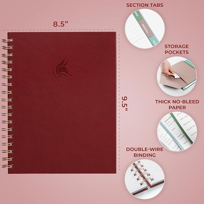 Clever Fox When I Die Planner With Pockets for Documents – End-of-Life Organizer Binder for Important Personal Info & Final Wishes (Burgundy)