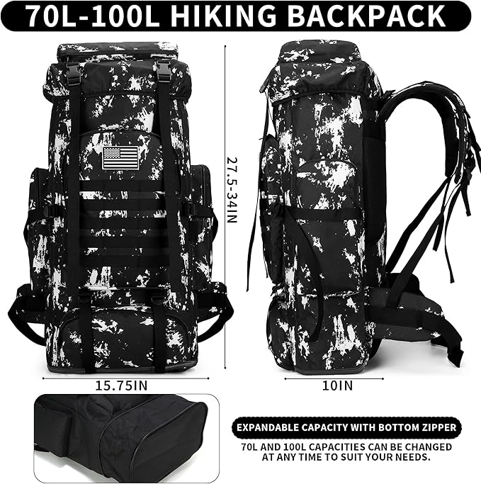 Hiking Backpack for Men 70L/100L Camping Backpack Military Rucksack Molle 3 Days Assault Pack for Climbing