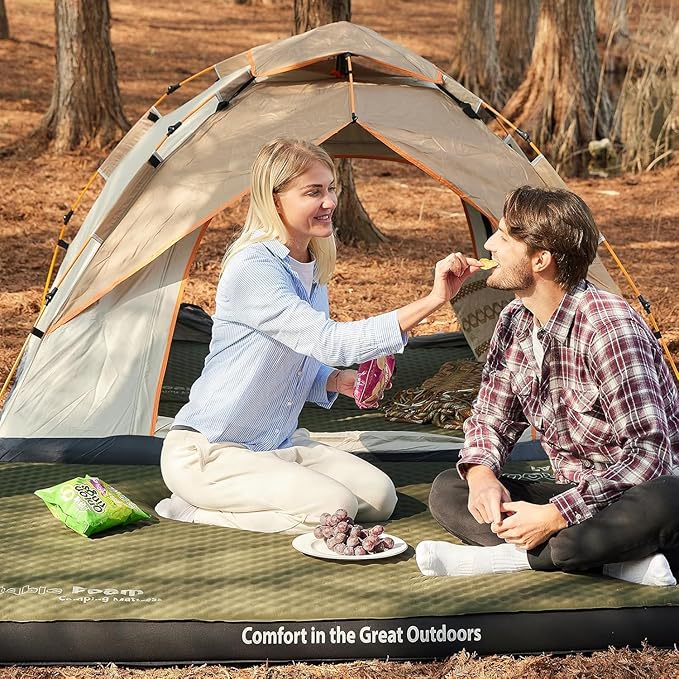 CYMULA 4-inch Self-inflating Camping Pad, 79"x 52"x 4" Ultra-Thick Double Sized Sleeping Mattress, Inflatable Foam Pads for Camp with Air Pump Sack, Suitable for Adults, Backpacking Travel, Army Green