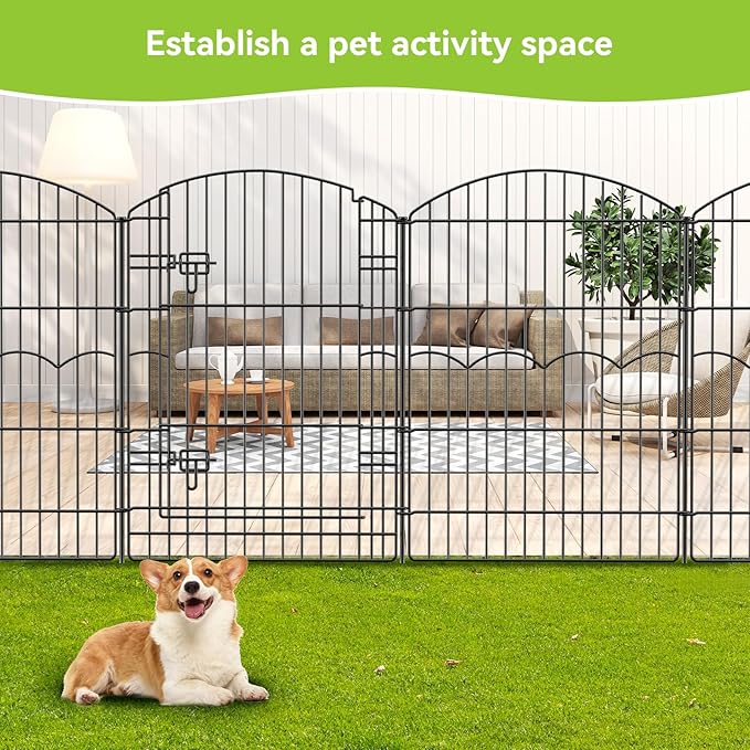 Decorative Garden Fence 6 Panels 14.8ft(L)×38in(H) No Dig Animal Barrier Fencing with 5 Panels + 1 Gate, Metal Garden Fences Rustproof Wire Border Temporary Dog Fence Outdoor for Patio Yard Lawn