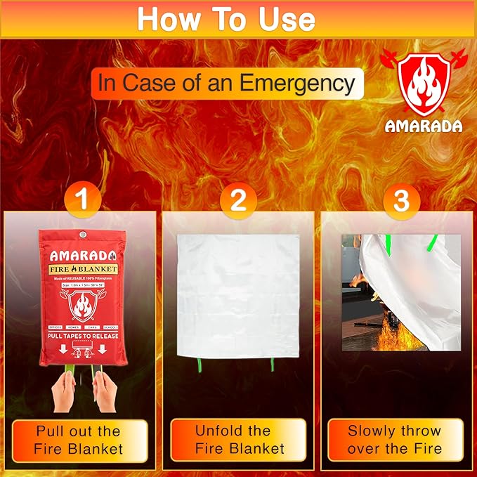 | 2 Pack Emergency Fire Blanket | Large Size 59"x 59" | Ideal for Kitchen, Schools, Offices, Cars, Camping, BBQ, Outdoor Activities