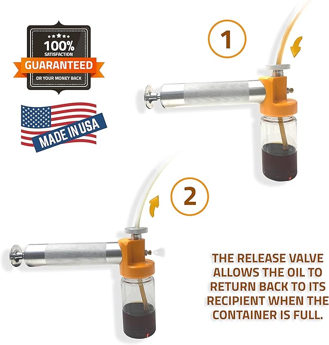 Oil Sampling Pump - Made in USA - with Vacuum Release Valve - Compatible with 5/16-inch Hose, 1/4-inch Hose (Most commonly Used) and 3/16-inch Hose