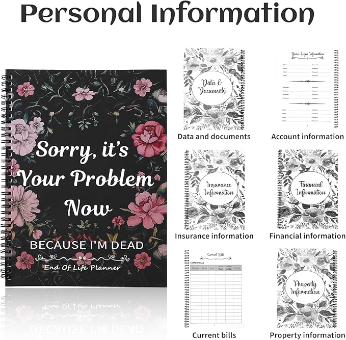 Motthjcw End of Life Planner, Estate Planning Organizer, Sorry It's Your Problem Now Because I'm Dead, End of Life Planner Organizer Binder, Final Wishes and Arrangements Emergency Binder (Colorful)